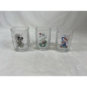 Walt Disney World Mickey Mouse Glass Cups McDonald's‎ 2000 Square SET OF 3